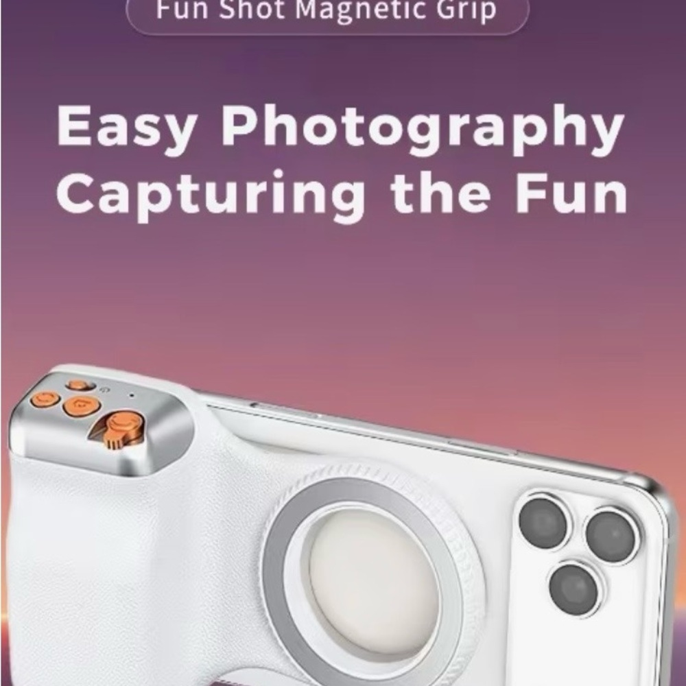 Fun Shot Magnetic Phone Camera Grip White Bundle. ( Ultra Strong Magnetic)